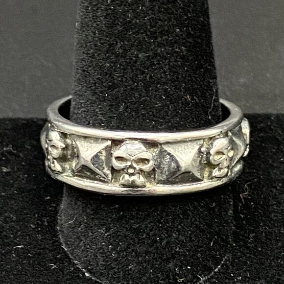 Spikes Stainless Steel Skull Ring Gothic Punk Biker Sz 13.75 - Picture 5 of 10